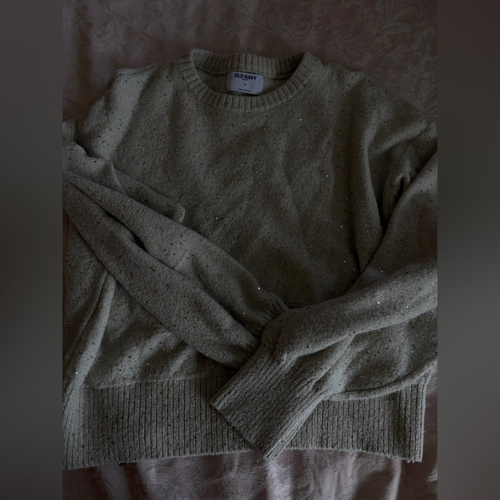 Old Navy Gray Sequin Knit Sweater XL Runs Small - Quasi Cropped Fit